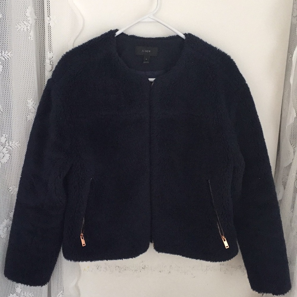 Jcrew navy teddy bear bomber
